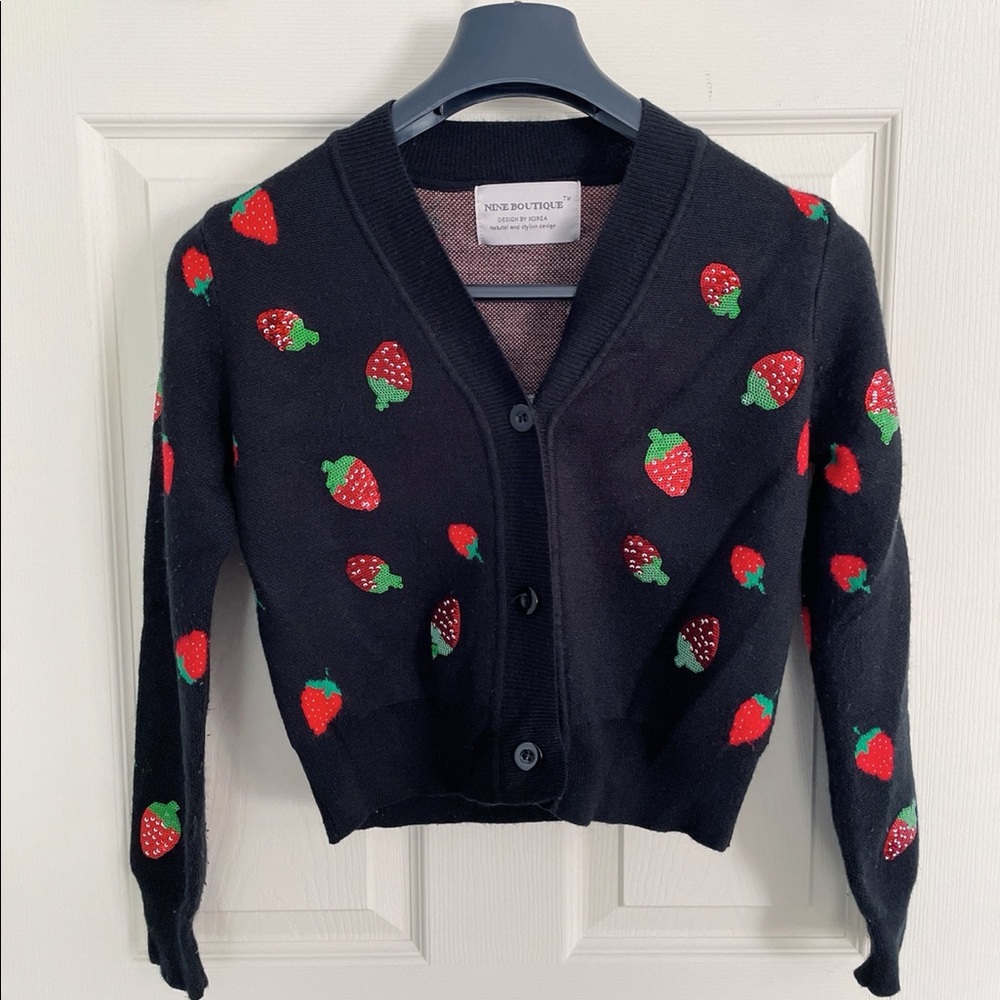 Sequins Strawberry Cropped Cardigan
